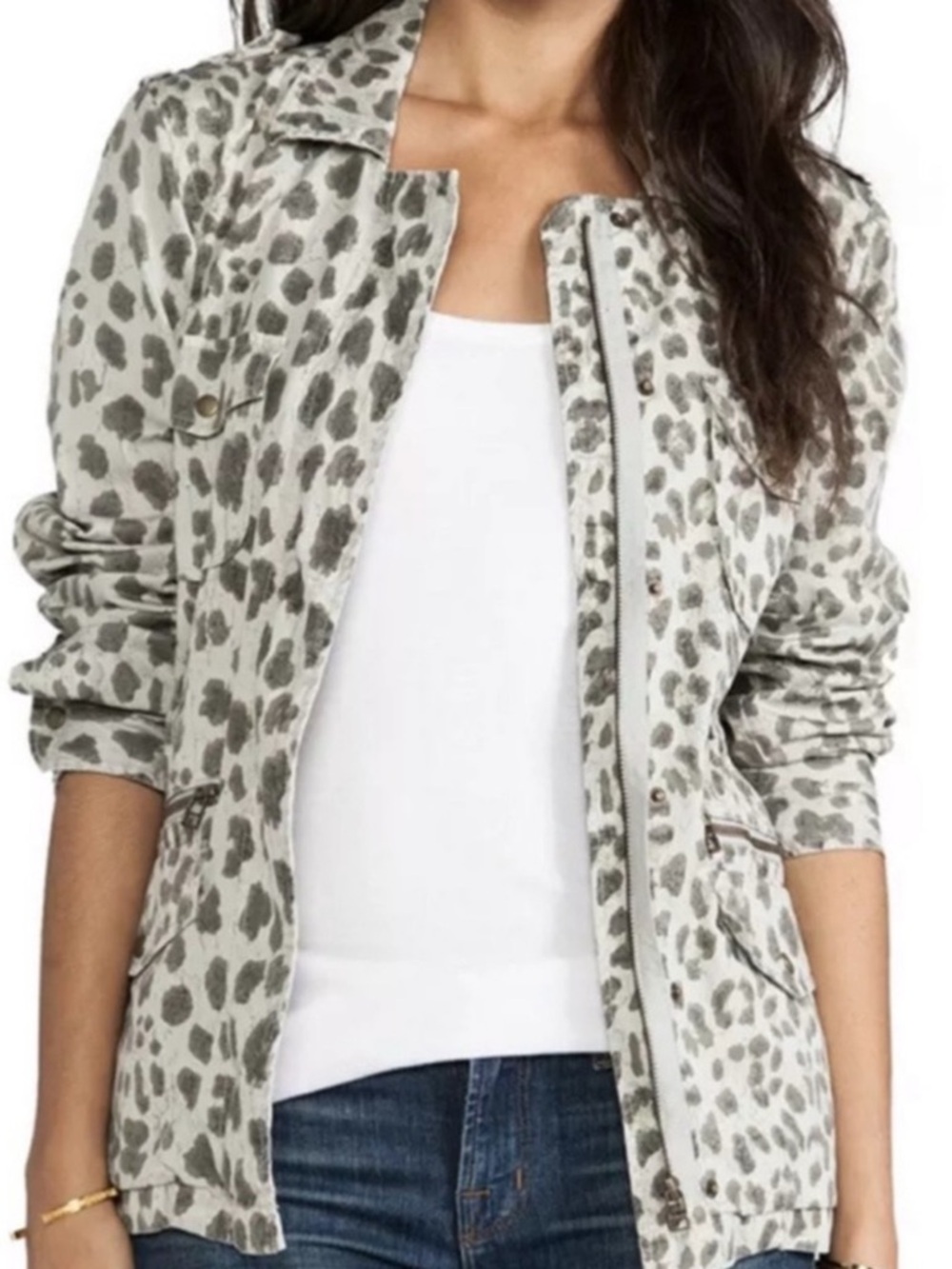 Lily Aldridge for Velvet Leopard Print Utility Jacket Size L
